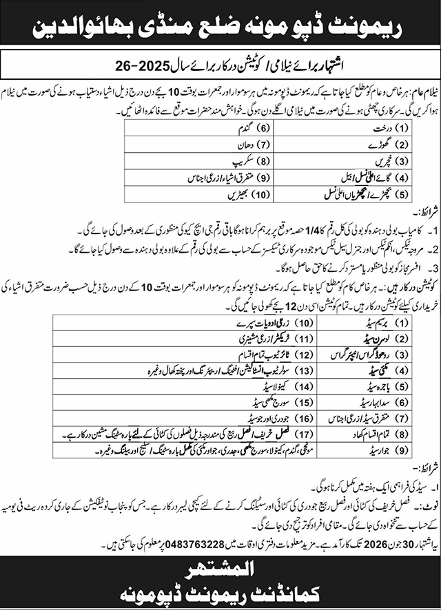 Remont Depo Mandi Bahauddin Tender Notice